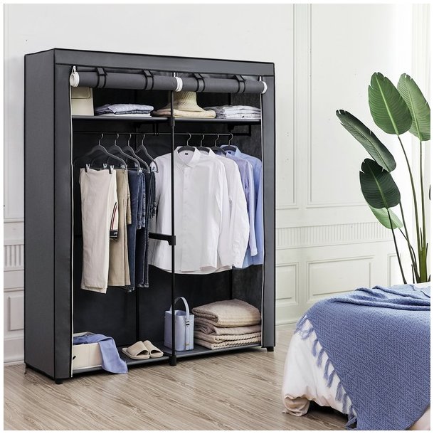 Kldeskab med stofsider - gr garderobeskab og tjskab - 174 cm