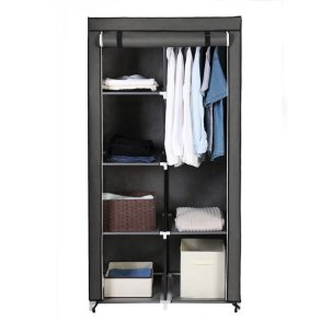 Kl�deskab med stofsider - gr� garderobeskab og t�jskab - 170 cm