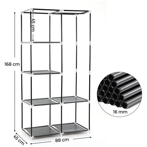 Kl�deskab med stofsider - gr� garderobeskab og t�jskab - 170 cm
