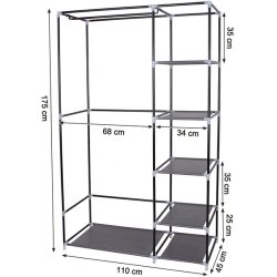 Kl�deskab med stofsider - gr� garderobeskab og t�jskab - 175 cm