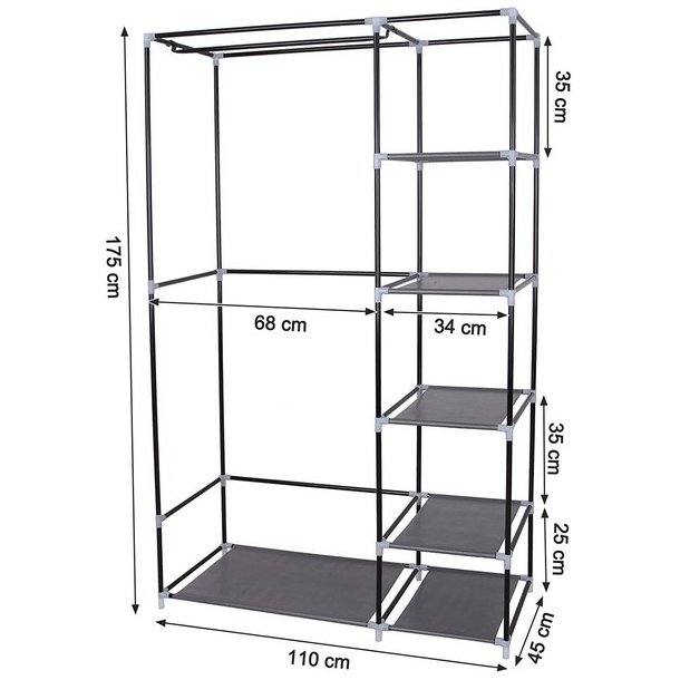 Kl�deskab med stofsider - gr� garderobeskab og t�jskab - 175 cm