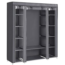 Kl�deskab med stofsider - gr� garderobeskab og t�jskab - 175 cm