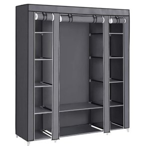 Kl�deskab med stofsider - gr� garderobeskab og t�jskab - 175 cm