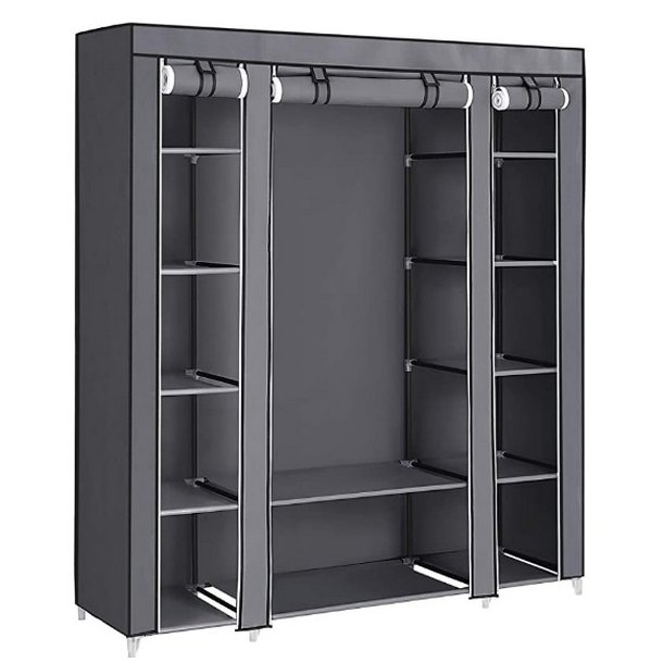 Kldeskab med stofsider - gr garderobeskab og tjskab - 175 cm