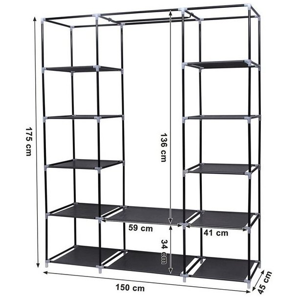 Kl�deskab med stofsider - gr� garderobeskab og t�jskab - 175 cm