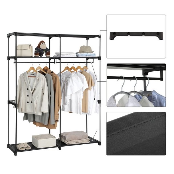 Kl�deskab med stofsider - sort garderobeskab og t�jskab - 174 cm