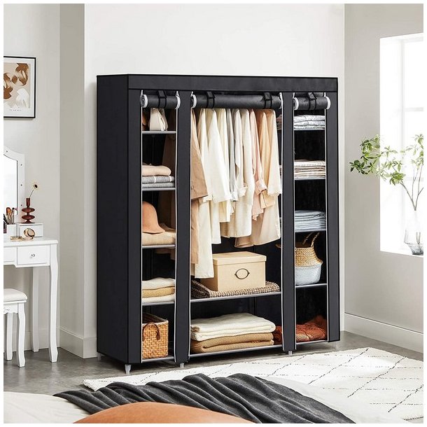 Kl�deskab med stofsider - sort garderobeskab og t�jskab - 175 cm