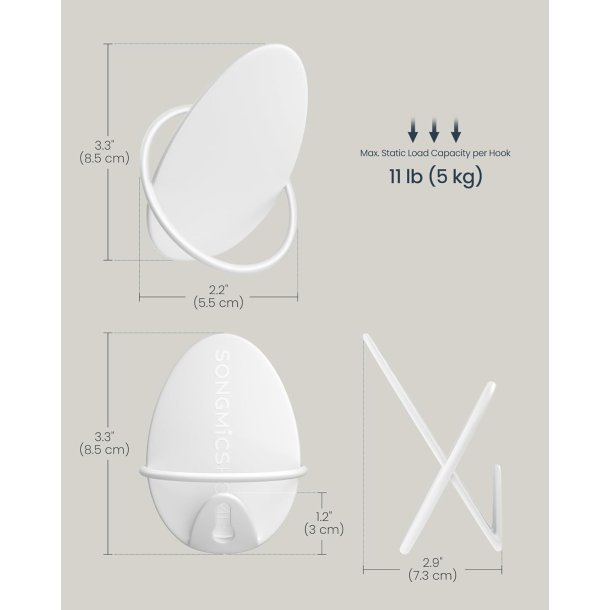 Knager - s�t med 4 knager i �g-inspireret design - hvid