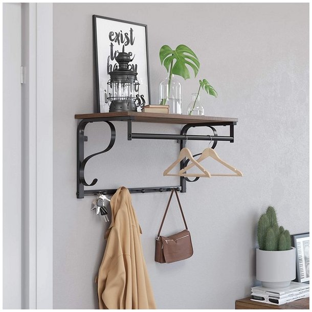 Knagerkke med hattehylde og bjlestang 60x30 cm - rustik brun