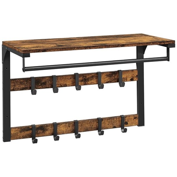 Knagerkke med bjlestang og hattehylde 65x30 cm - rustik brun