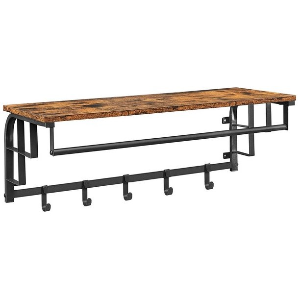 Knagerkke med hattehylde og bjlestang 80x30 cm - rustik brun