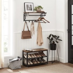 Knager�kke med hattehylde og b�jlestang 66x30 cm - rustik brun