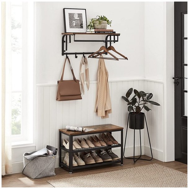 Knager�kke med hattehylde og b�jlestang 66x30 cm - rustik brun