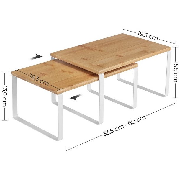 Hylder til bord - s�t med 2 stabelbare k�kkenhylder - bambus
