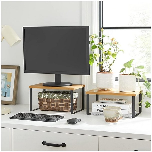 Hylder til bord - s�t med 2 stabelbare k�kkenhylder - bambus