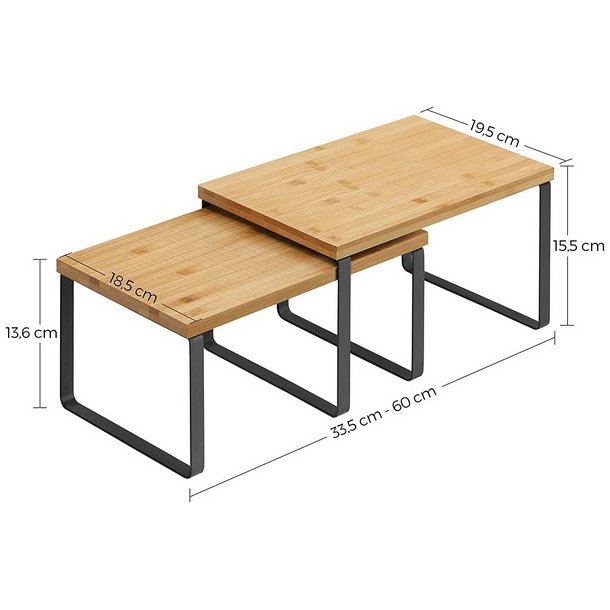 Hylder til bord - s�t med 2 stabelbare k�kkenhylder - bambus