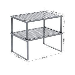 Hylder til bord - s�t med 2 stabelbare k�kkenhylder - gr� metal