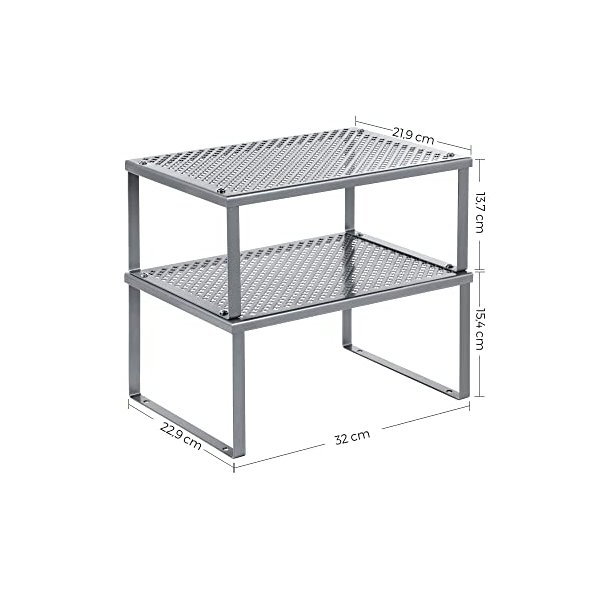 Hylder til bord - s�t med 2 stabelbare k�kkenhylder - gr� metal