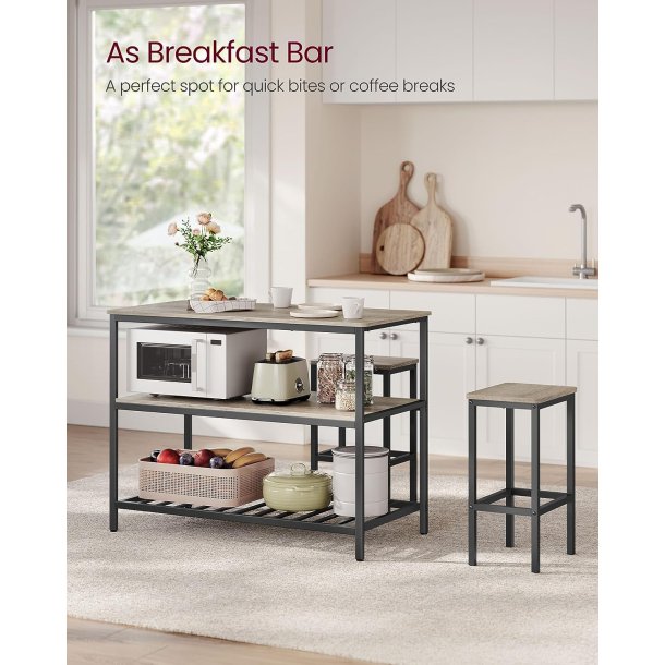 K�kken� i industrielt design med hylder - gr� beige 120x60x90