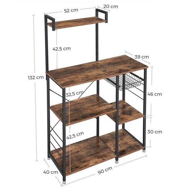K�kkenenhed - k�kkenstativ - rustik brun L90 x B40 x H132 cm