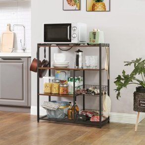 K�kken� med hylder og kurve - k�kkenreol - rustik brun 80x35x95