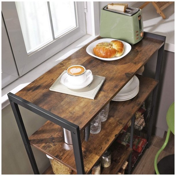 K�kken� med hylder og kurve - k�kkenreol - rustik brun 80x35x95