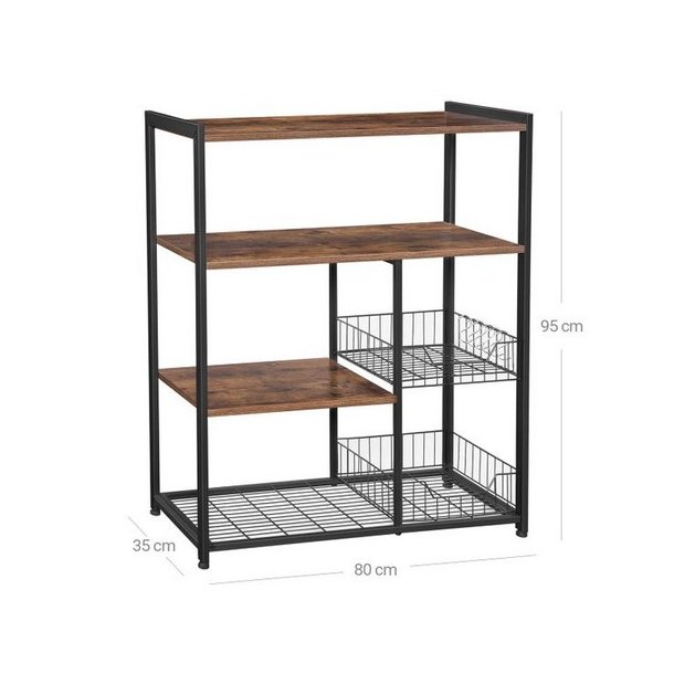 K�kken� med hylder og kurve - k�kkenreol - rustik brun 80x35x95