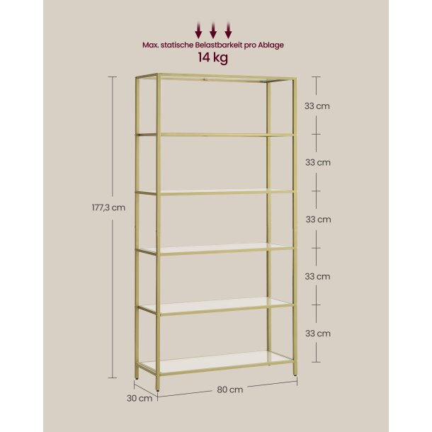 Badev�relsesreol med h�rdet glas og gyldent stel 80x30x177,3