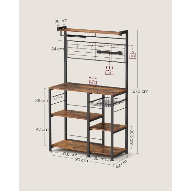 K�kkenreol - k�kkenstativ - rustik brun L90 x B42 x H167,3 cm