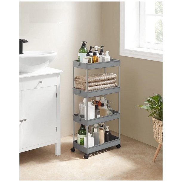 Rullevogn - gr� opbevaringsvogn med 4 hylder 40 x 22 x 86