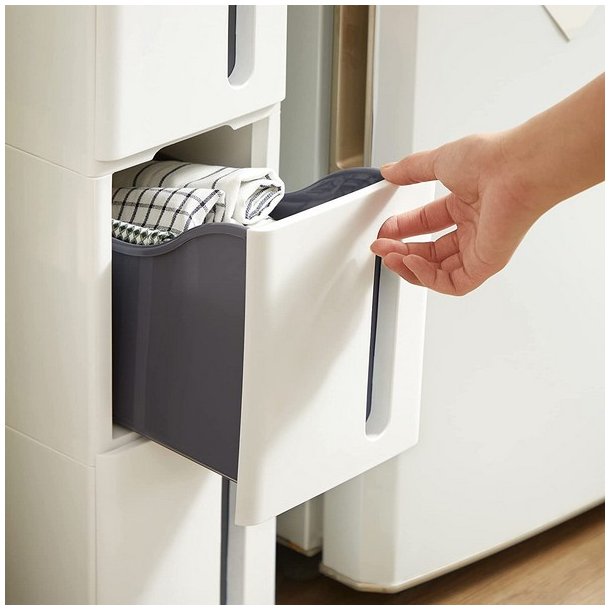 Opbevaringsvogn - smal hvid rullevogn med 4 skuffer 45x17x84