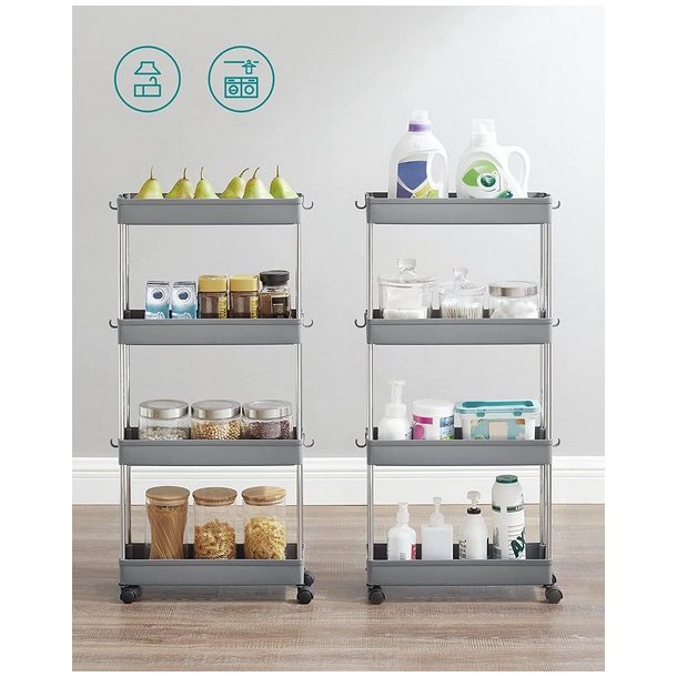 Rullevogn - smal opbevaringsvogn med 4 hylder 40 x 13 x 89