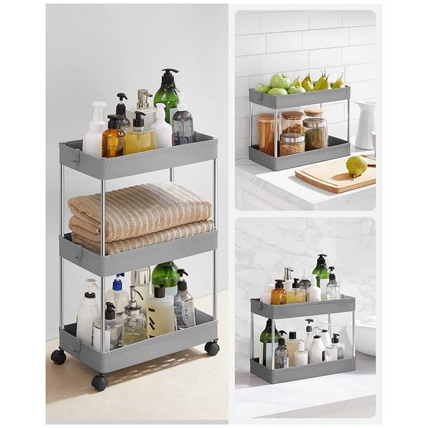 Rullevogn - gr� opbevaringsvogn med 3 hylder 40 x 22 x 60