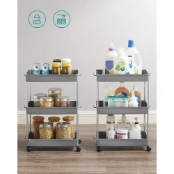 Rullevogn - gr� opbevaringsvogn med 3 hylder 40 x 22 x 60