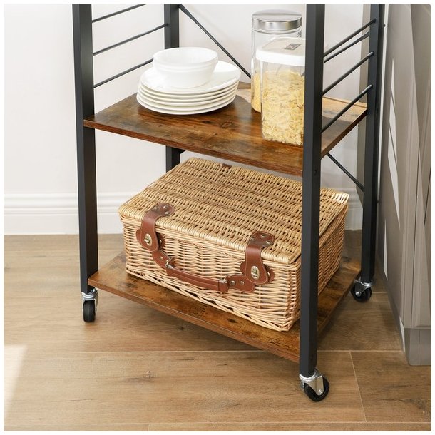 Rullebord med 3 hylder - k�kkenvogn - rustik brun 60x40x89