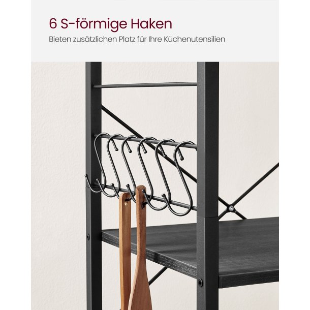 Rullebord med 3 hylder - k�kkenvogn - sort 60x40x89