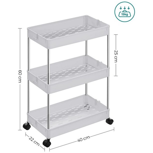 Rullevogn - hvid opbevaringsvogn med 3 hylder 40 x 22 x 60