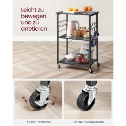 Rullebord med 3 hylder - k�kkenvogn - sort 60x40x89