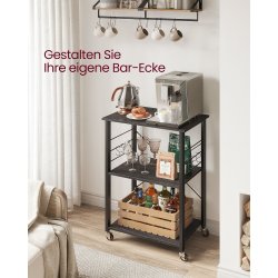 Rullebord med 3 hylder - k�kkenvogn - sort 60x40x89