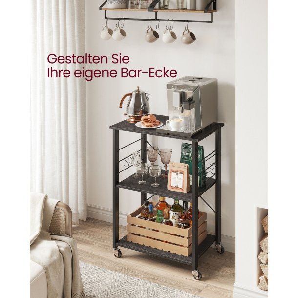 Rullebord med 3 hylder - k�kkenvogn - sort 60x40x89