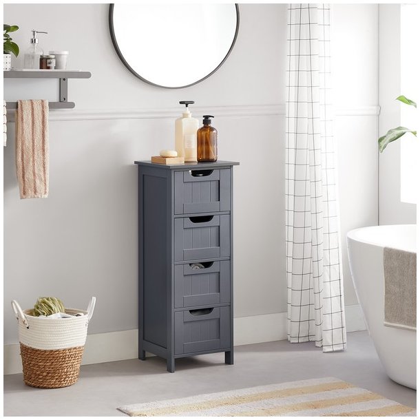 Kommode med 4 skuffer - gr� badev�relsesskab 82 x 30 x 30 cm