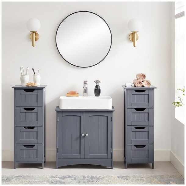 Kommode med 4 skuffer - gr� badev�relsesskab 82 x 30 x 30 cm