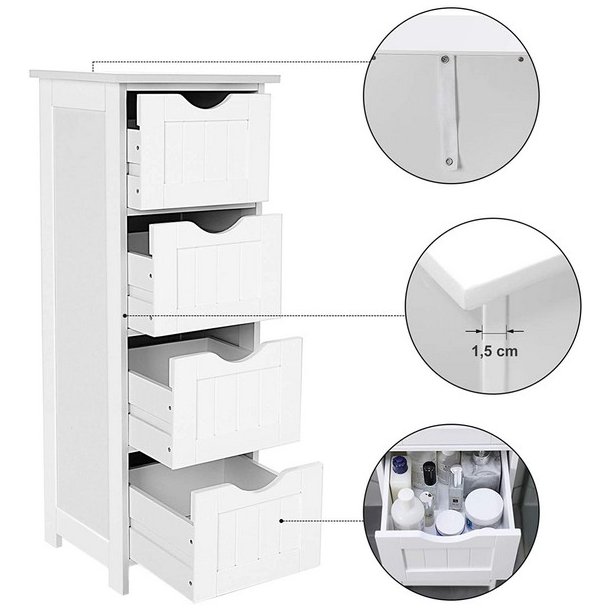 Kommode med 4 skuffer - hvid badev�relsesskab 82 x 30 x 30 cm