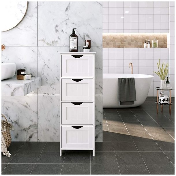 Kommode med 4 skuffer - hvid badev�relsesskab 82 x 30 x 30 cm