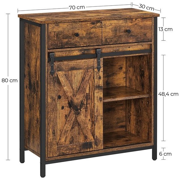 Sk�nk med skuffe og skab og skydel�ge - rustik brun 70x30x80