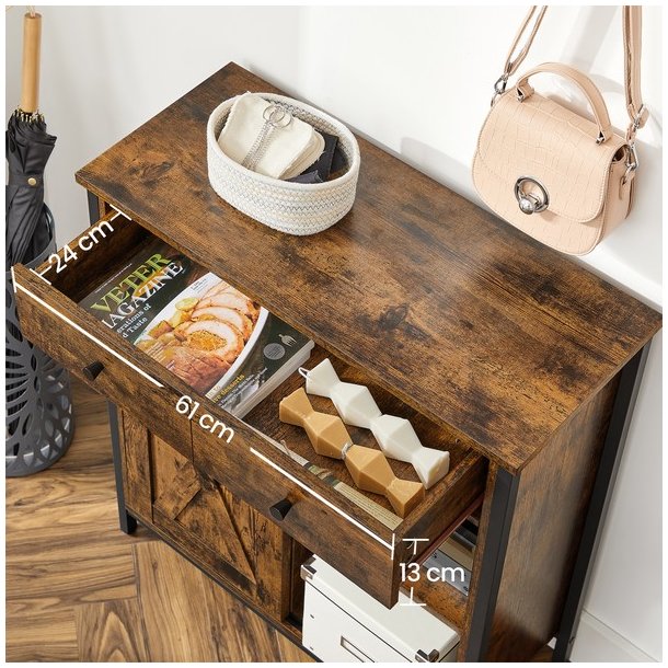 Sk�nk med skuffe og skab og skydel�ge - rustik brun 70x30x80