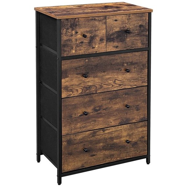 Kommode med 5 stofskuffer i industrielt design - rustik brun