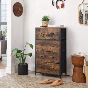 Kommode med 5 stofskuffer i industrielt design - rustik brun