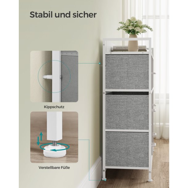 Kommode med 7 skuffer - hvid og gr� - 98 x 28,5 x 85