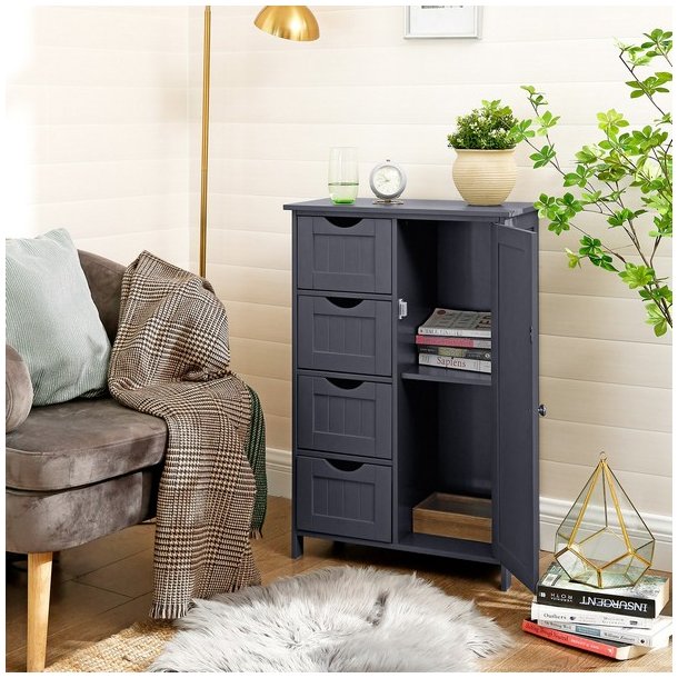 Kommode med skab og 4 skuffer - gr� 81 x 55 x 30 cm